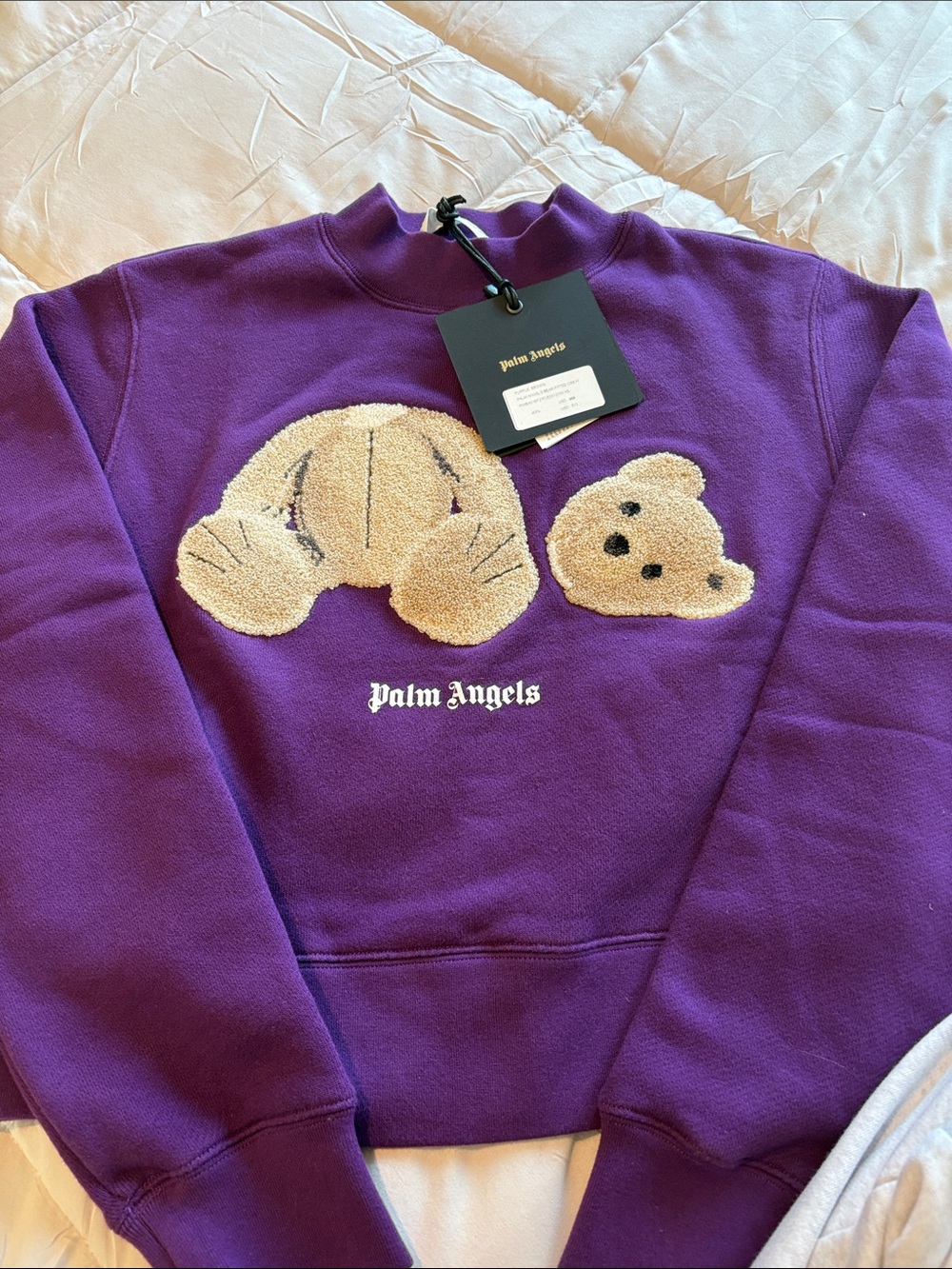 Palm Angels Purple Teddy Appliqué Crewneck Sweatshirt